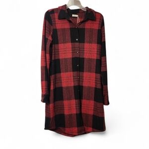 Faherty Red and Black Plaid Flannel Shirt Sweater Dress - M Warm Winter Cold